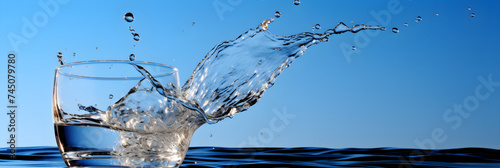 Refreshing Glass of Clear Water Under A Blue Sky In High Definition