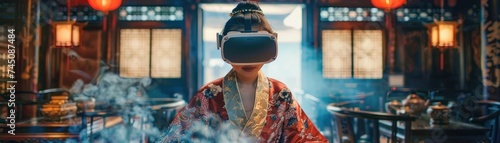 Chengdus teahouses serving virtual reality experiences patrons wandering ancient Sichuan in digital mist
