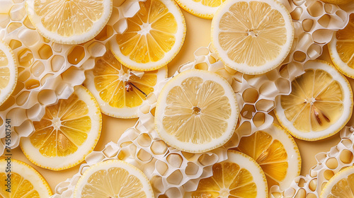 A unique take on lemon and honey showcasing intricate patterns and textures with an abstract backdrop setting