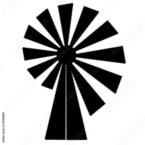 abstract iconic windmill or windpump design in black and white represents wind power