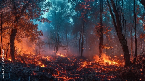 A forest fire at night 
