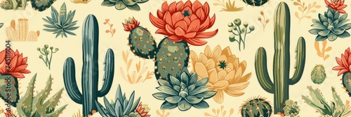 Desert Cacti and Succulents in Vibrant Hues Generative AI