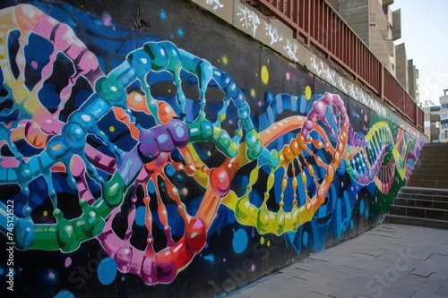 The dynamic nature of gene expression. Graffiti-style representations of genes coming to life, with bursts of color and creativity.
