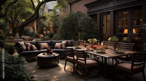 An outdoor oasis with light champagne and rich merlot patio furniture