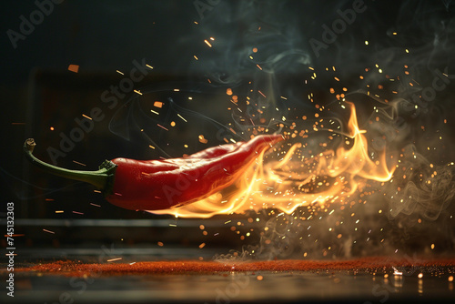 Photography of a chili pepper with visible heat waves radiating off it studio light
