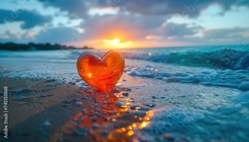 Heart for those you love. Bright and transparent heart refreshing in the sea.
