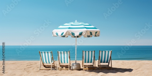 Under vibrant beach umbrellas, sun-kissed chairs beckon amid the holiday revelry by the sea