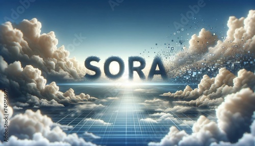 SORA Text Over Solar Panels and Cloudy Sky