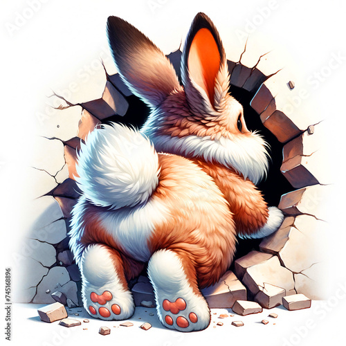 Cute and funny hopping easter bunny, butt and cotton tail Illustration from behind 