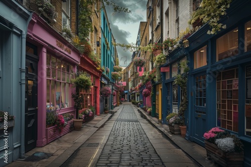 Colorful Facades and Cobblestone Road of Carnaby Street in London