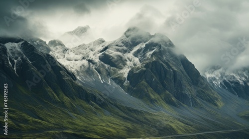 Scenic mountain range with road in foreground, ideal for travel blogs or nature websites
