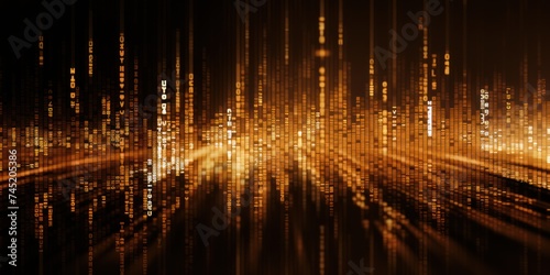 Brown digital binary data on computer screen background