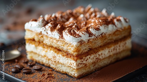 an Italian tiramisu dessert, layers of coffee-soaked ladyfingers and mascarpone, gourmet style