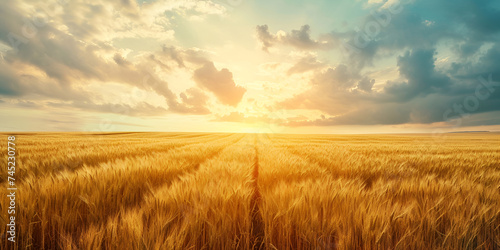 Captivating Wheat Field Sunset Landscape