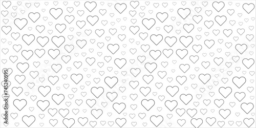 Vector Seamless Black And White heart pattern. Heart outline with size variation seamless pattern on white background.