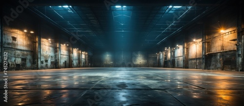 Ambiance of Empty Warehouse with Dramatic Lighting