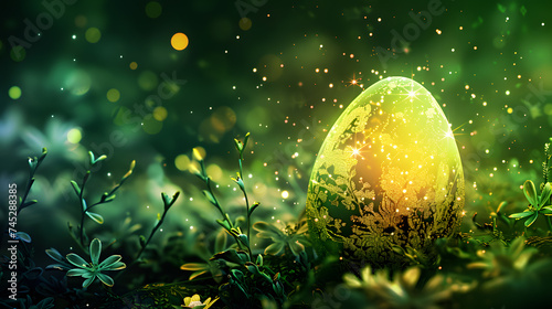 Beautiful festive Easter background with the main attributes of the holiday with copy space. AI Generated