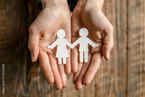 Family concept with hands holding a paper cutout of a family Representing home stability Foster care And emotional support