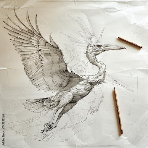 Zeichnung mit Bleistift - Pelikan