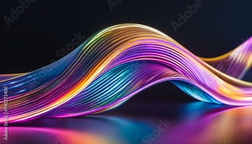 Onde holographique abstraite fluo iridescente, néon courbe en mouvement, arrière-plan coloré.