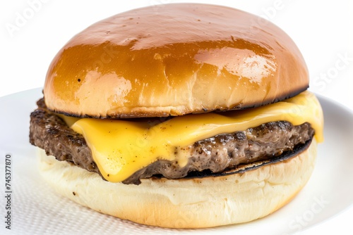 Homemade plain cheeseburger on white background 