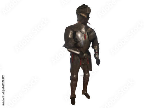 Wooden mannequin dressed in armor on black background Diocesan Museum Mantua-