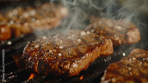 Meat steak grill cooking on fire. Background concept