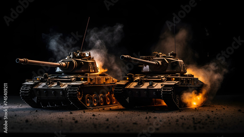 a photo of tanks with smoke coming out of them