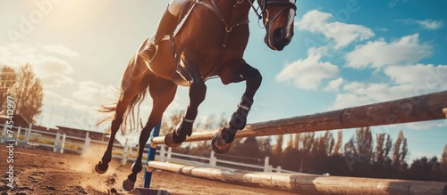 horse jumping a fence on a horse racing track