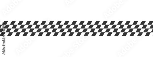 Ribbon with race flag or checkerboard pattern in diagonal arrangement. Chess game or rally sport car competition background. Slanted black and white checkered texture