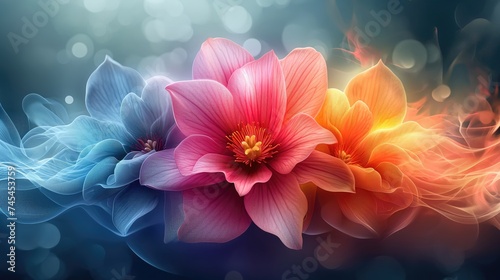 Beautiful abstract colorful flower design. Created with generative AI.