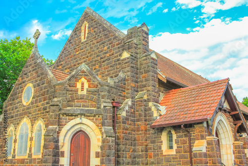 Facade of historic St. Georges Anglican Church in Knysna on the Garden Route in Western Cape, South Africa. The old Church as built in 1855.