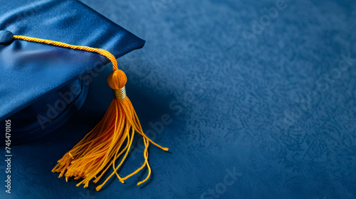 A minimalist image of a graduation cap and tassel. The shape of the cap should be simple and elegant. The tassel a vibrant color. The background simple and uncluttered.