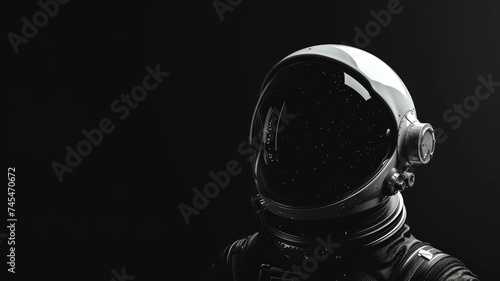 Astronaut helmet with reflections of stars on the visor
