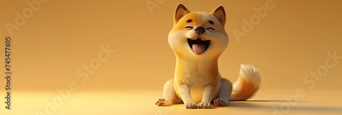 Shiba Inu doge in modern 3D animation style on solid background with copy space