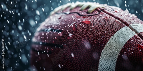Raindrops dance on leather: a football close-up