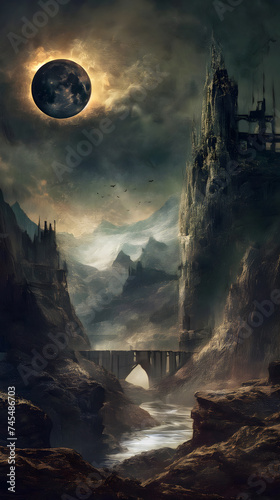 Mysterious Fantasy Landscape with Eclipse