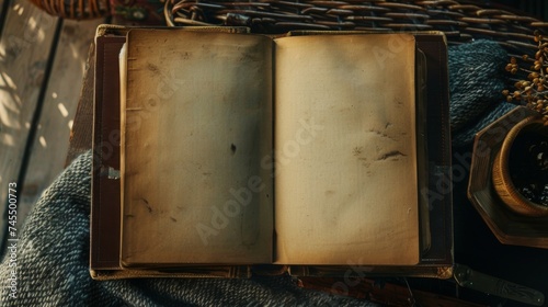 Open ancient old book with empty pages