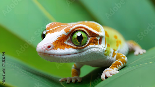 a close up of a little gecko on a leaf