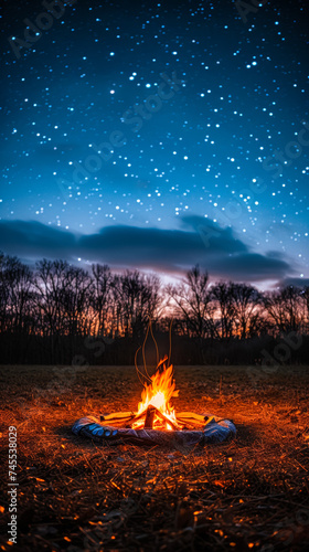 NIGHT CAMPFIRE IN THE COUNTRYSIDE