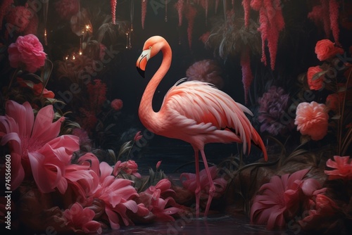Flamingo lake. Park nature birds. Generate Ai