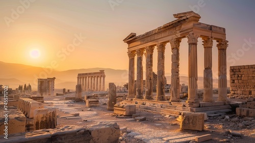 The mysterious allure of ancient ruins at sunset, evoking the glory of past civilizations and the mysteries they hold