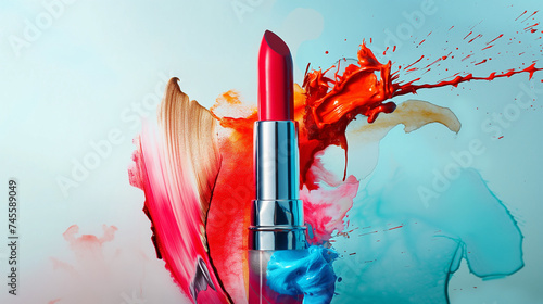 Lippenstift mit kreativen Farben und Malerei Lippen mit Pinsel und Lippenstift Design Künstler Marketing für Makeup Lippenpflege Generative AI