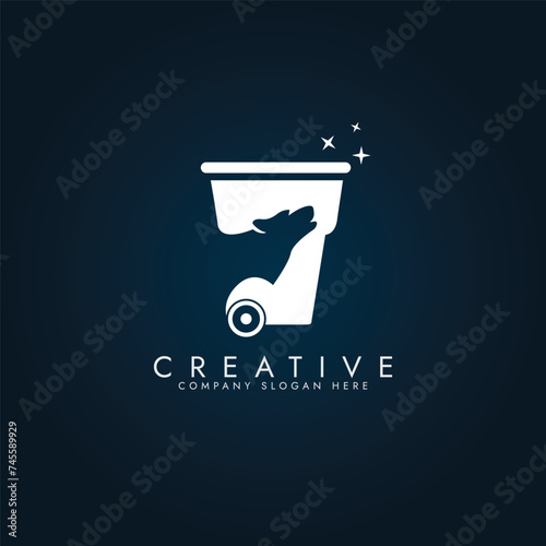 wheeled waste container Dog, fox or wolf logo design template