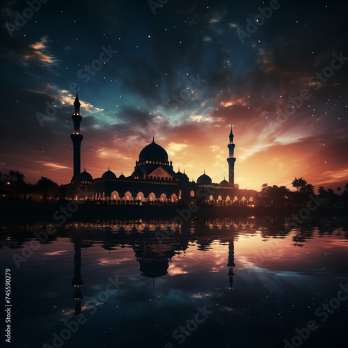 Illustration of amazing architecture design of muslim mosque concept, ramadan 