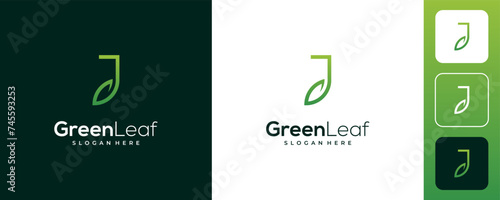 Letter J initial with leaf logo vector design template. J leaf logo design