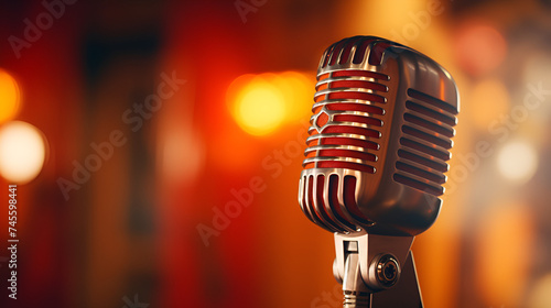 A professional microphone with a bokeh background,Capturing Vintage Vibes Retro Style Microphone AR 32 