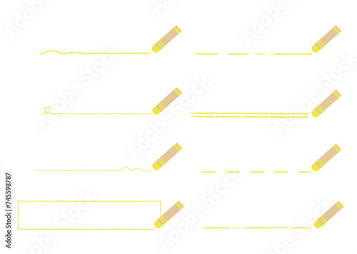 黄色のクレヨンで書いた手書き風のいろんな線 素材セット