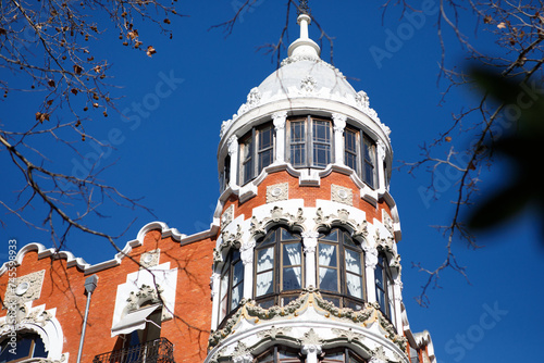 Valladolid, Spain - February 18, 2024: Detail of the modernist Casa del Principe built in 1906 on Paseo Recoletos in Valladolid