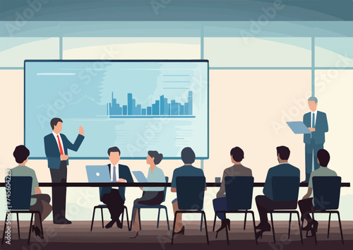Business meeting in conference room Vector illustration in flat design style